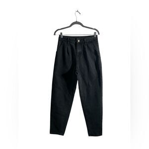 SHEIN Women’s Black Pleated High Rise Dark Wash Cuffed Jeans Women’s Size Small